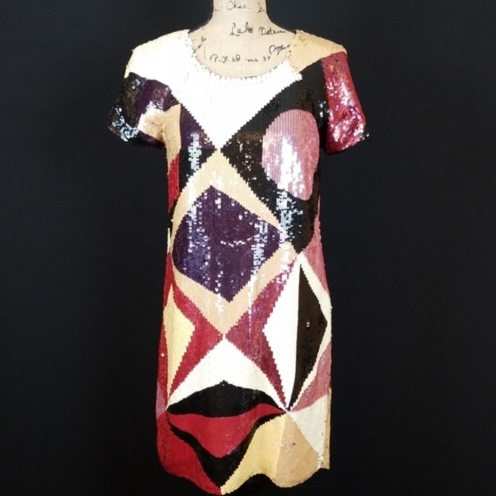 Catherine Malandrino sequin color block Rihanna